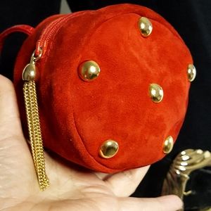 Holt Renfrew💋Vintage 80's 90's Red Suede Mini Bag with Gold Studes